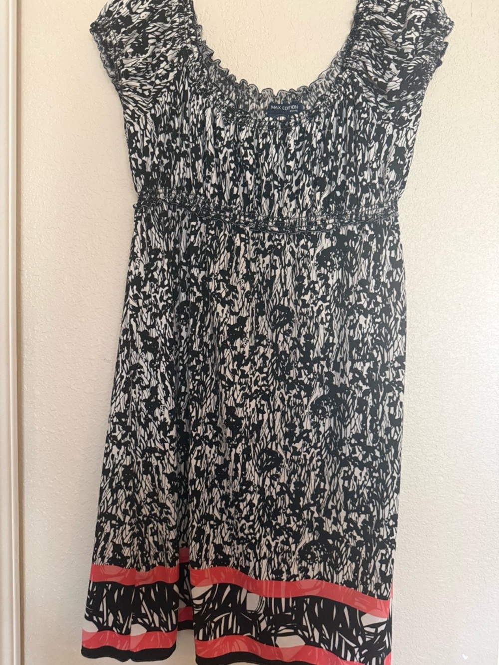 4 for $20 Max Edition Black & White Printed Midi Dress with Coral Hem Accent - Picture 2 of 3